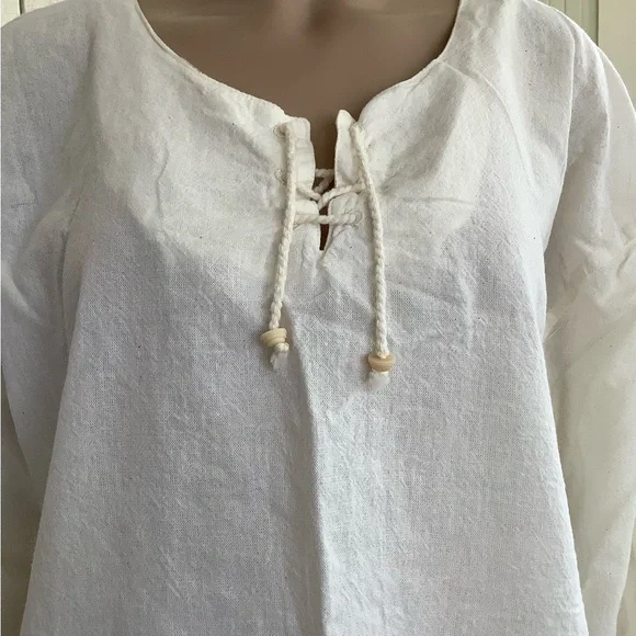 Vintage poet prairie blouse, cotton, linen, size 46 - Picture 2 of 9